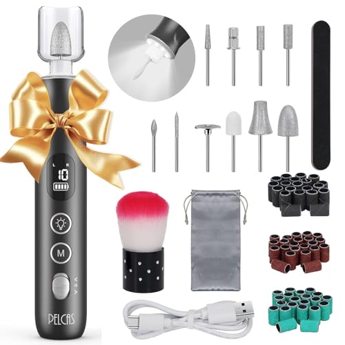 PELCAS Electric Nail Grinder, 10 Speeds Cordless Nail Drill with...