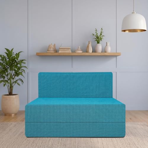 Image of Starlon 1 Seater Sofa Cum Bed Foldable 3-in-1 Sofa Bed with 1 Year Warranty, Washable Jute Fabric Cover |Aqua Teal 2.5x6 Ft