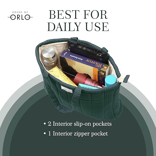 Image of Premium Cotton Waffle Quilted Tote Bag, Large Spacious Handbag for College, Office, Work, Travel, Shopping & Daily Use