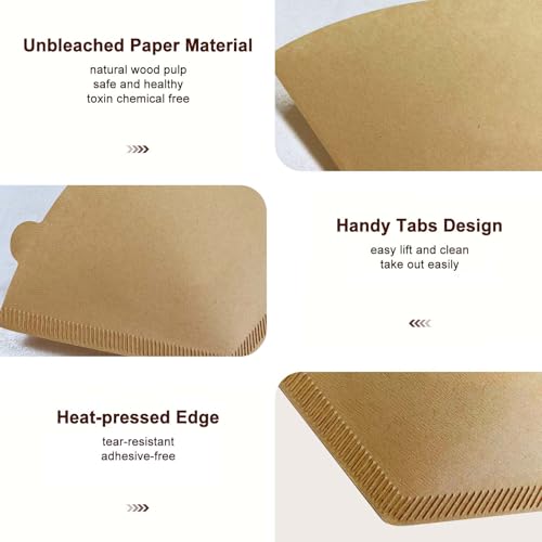 Image of 200Pcs #4 Coffee Filters Cone 8-12 Cup for Drip Coffee Maker | Disposable Unbleached Natural No Blowout Paper Filters 4 Compatible with Ninja, Cuisinart, Pour Over and DripCoffee Maker