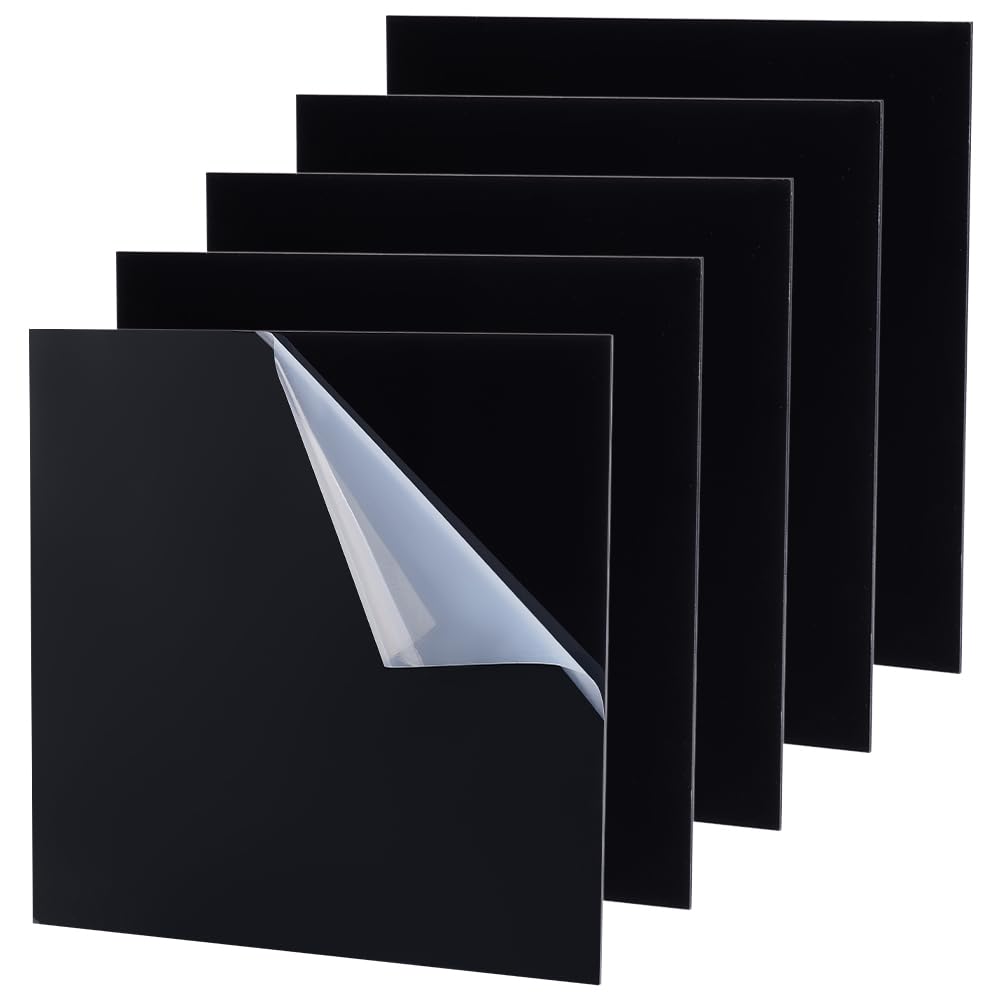 UNICRAFTALE 5 Pezzi 20x20 cm Lastre in Acrilico Quadrate Lastre in Acrilico Nero per Taglio Laser 2 mm di Spessore Lastra in Plexiglass Trasparente Lastre in Plastica Trasparente Lastre in Acrilico