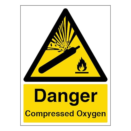 V Safety Danger Compressed Oxygen - Portrait 150 x 200 mm - Self Adhesive Vinyl Safety Sign