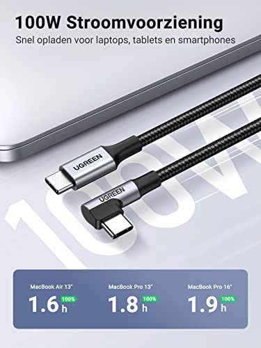 UGREEN USB C naar USB C Kabel PD 100W 20V/ 5A 90 Graden USB Type C Data Kabel voor Galaxy S21 S20 MacBook Air 2020/2019 iPad Pro 2020/2019 Redmi Note 9 Pro Note 9 Huawei P40 Pro P30 Honor 20 enz.(2M) - Image 4