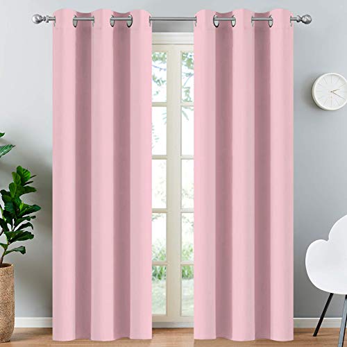 Yakamok Light Blocking Window Blackout Curtains Thermal Insulated Room Darkening Drapes for Bedroom,Solid Grommet Top Window Panels, 38x84 Inch, Pink, One Pair