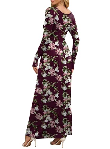 Image of DEARCASE Women's Maxi Dress Long Sleeve Crewneck Empire Waist Long Dresses | Empire Waist,round neck,floor length, dual side pockets, A-line,fall winter long dresses for wedding guest,party,vacation