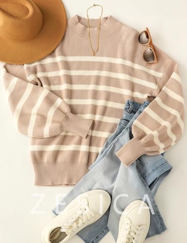 Image of ZESICA Women's 2026 Fall Striped Pullover Sweaters Tops Fashion Outfits