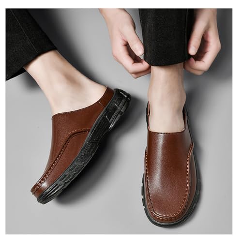 XOEKDMen's Fashion Leather Wedge Business Mule Clogs Lightweight Anti-Slip Slip On Sewing Closed Wide Toe Slingback Platform Loafers Casual Formal Wear Classic Large Size Office Slippers4