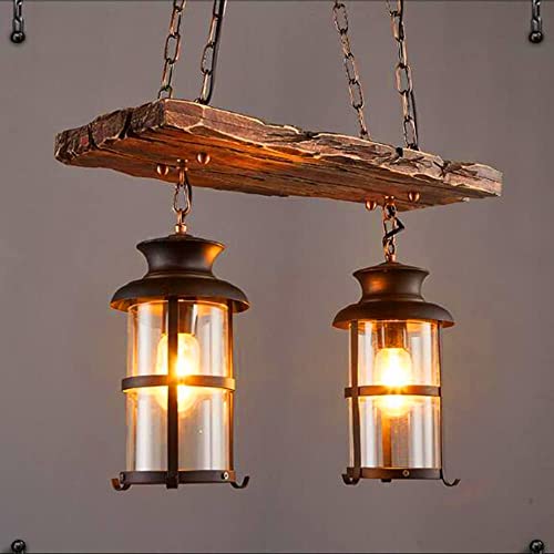 Suspension industrielle métal et bois rétro luminaire de plafond salon