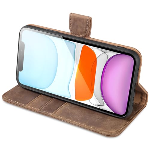 Étui portefeuille iPhone 11 Lensun marron rétro en cuir véritable - 5