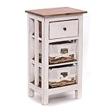 TELEFONTISCH "RATTAN 70" | 70x38x28 cm (HxBxT), Mahagoni, mit Rattan Körben und Schublade | Beistelltisch aus Massivholz, Holz Konsolentisch, Badezimmerschränkchen | Farbe: 06 weiß-landhaus