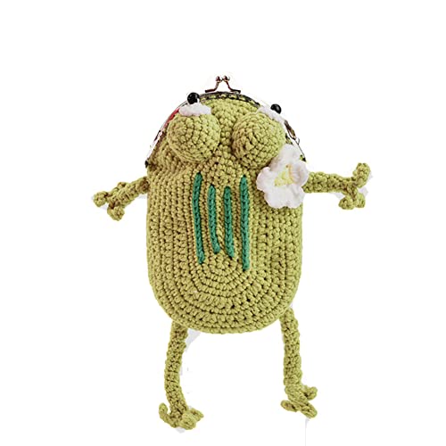 Creative Hand-Knitted Frog Small Cellphone Crossbody Bag,Funny Cartoon Kiss Lock Chain Shoulder Bag,Cute Crochet Frog Handbag