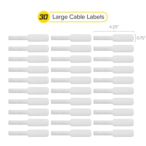 Image of Wrap-It Storage Cable Labels - Large (30-Pack) White | Write On Cord Labels, Wire Labels, Cable Tags and Wire Tags for Cable Management and Organizer for Electronics, Computers