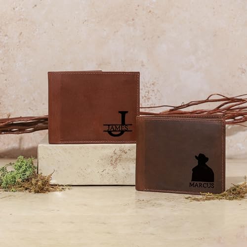 Engraved Mens Bifold Wallet - Top Grain Leather with Dual ID Windows | Advanced RFID Protection | Slim Design with 8 Card Slots | Durable Stitching | Personalized Gift For Him - Light Brown Engraved4