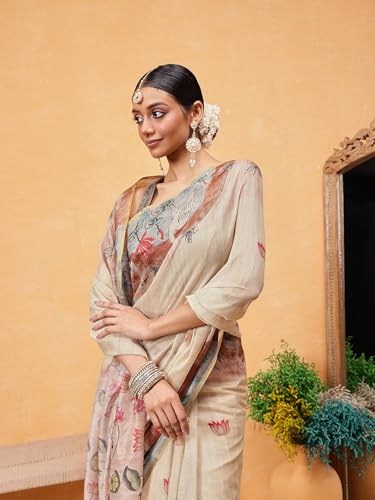 Image of Amazon Brand - Anarva Pattu Art Silk Woven Ready To Wear Saree Pink