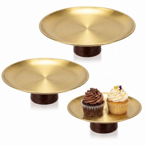 Willinglong 3-Piece Wood Base Stainless Cake Stand Set