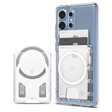 Spigen Carteira MagSafe, ultra híbrida (MagFit), compatível com Galaxy S25/Ultra/Edge/Plus, Z Fold 7, Pixel 10 Pro/Pro XL/Fold, iPhone 17/16/15/14/13/12 e mais porta-cartões magnéticos – Crystal Clear
