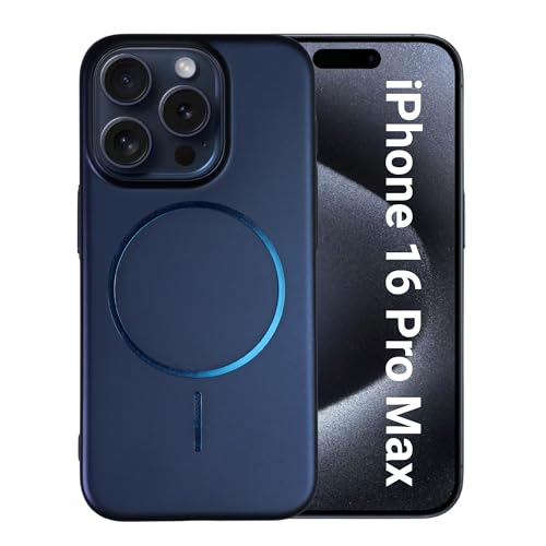 Image of AIBEX Ultra-Thin Mag-Saf Back Cover Case Compatible with iPhone 16 Pro Max|Slim Fit Scratch-Resistant Matte |Magnetic Wireless Charging |Microfibre Lining | Camera Protection (PC Material) - Dark Blue