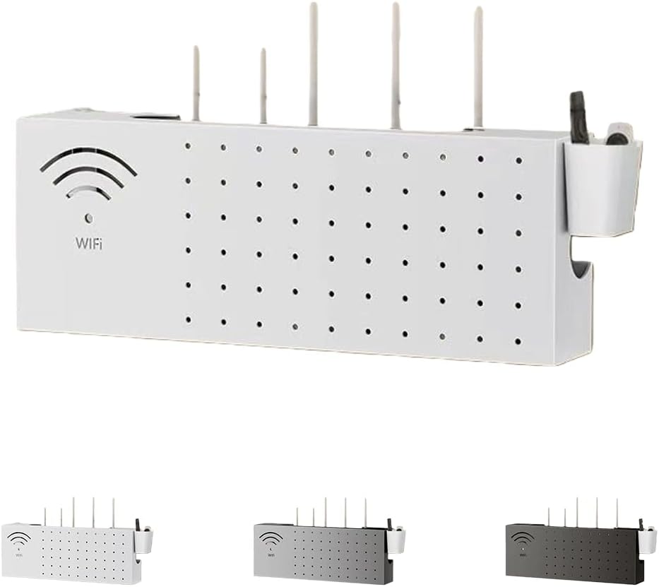 Aoccqkf壁掛けWiFiルーター収納ボックス 大容量コード管理 電源タップ収納 ルーター目隠し インテリアボックス (ホワイト,