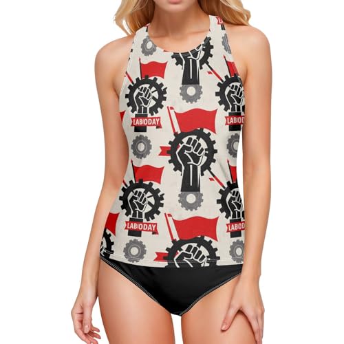 Tankini gainant femme bicolore maillot de bain ventre plat avec motif exclusif
