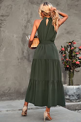 Image of PRETTYGARDEN Women's Summer Floral Halter Maxi Dresses