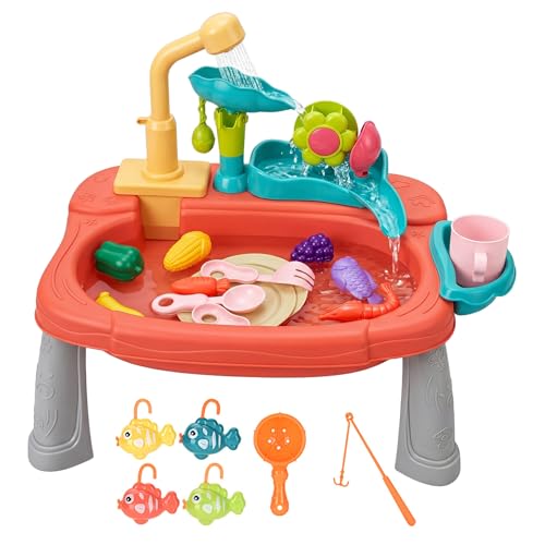 Évier de jeu avec eau courante et table à eau orange pour l'apprentissage des enfants