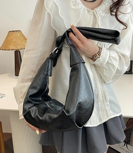 Image of Pocadri Womens Fashion Shoulder Crossbody Bag Soft Vegan leather Hobo Tote Purse Large Dumpling Handbag Top Handle Y2k Satchel, Black