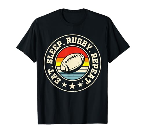 T-shirt Eat Sleep Rugby Repeat, Preto