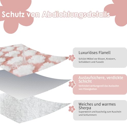 Amarrirose wasserdichte Hundedecke - 80x100 cm Maschinenwaschbar, Kuschelig weiche Sofadecke mit kuscheliger Polsterung, 3D strukturierte Wolken, Warme weiche Katzendecke, Rosa