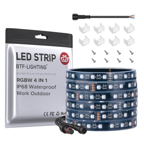 Image of BTF-LIGHTING RGBW LED Strip IP68 Waterproof Cool White DC24V 16.4FT 300LED | Black LED Tape PCB 14mm 5050 4 Colors in 1 RGB + 6000K-7000K Tape Lights Can Work Outdoor(No Adapter or Controller)