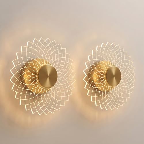 Image of Luxury Spiral Pattern 3-in-1 LED Wall Lamp (Pack of 2) Fancy Lights for Living Room, Bedroom Wall Decor, Home Decoration Items, Ceiling, Hallway & Pooja Room Lighting Set(Golden Finish)