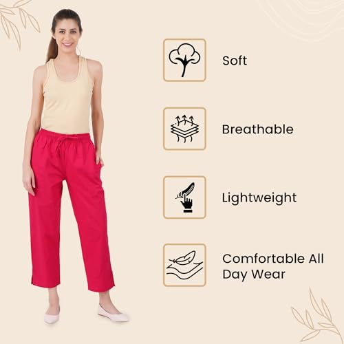 Image of Happy Bunny Parallel Pants for Women 100% Cotton Ankle Length Trousers Regular Fit with Elastic Drawstring Stylish & Pockets Casual Formal Wear for Office & Home