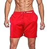 Mens Summer Shorts with Pockets Casual Elasticated Waist Gym Swimming Mesh Lined Holiday Regular Short Red Medium Only #1