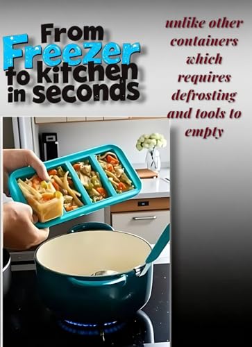 Image of BPA Free Silicone Freezer Storage Container with lid - Airtight and Leakproof, Food Grade, Reusable,Microwave & Freezer Safe (Light Blue, 4 Partition)