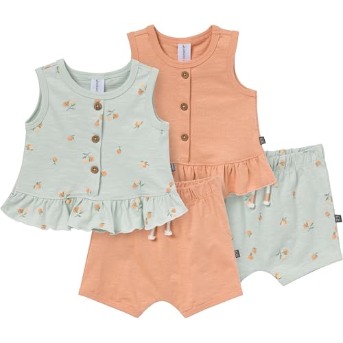 Modern Moments by Gerber Baby Girls Sleeveless Peplum Tops and Shorts Set Light Sky Oranges/Tan 12 Months
