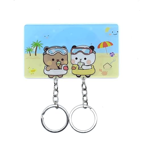YOKUSHI Bubu and Dudu Couple Keychains Holder for Wall, Cute Bears Acrylic Key Chains for for Women Backpacks Car Keys Gifts (C)