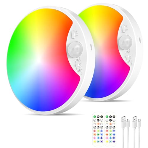 Image of Rechargeable Motion Sensor Ceiling Light, 12000mAh RGB Battery Closet Light
