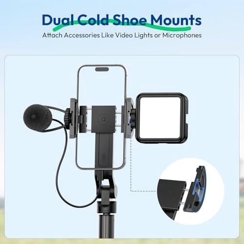 Image of ULANZI TT88 Magnetic Tripod for iPhone 17, 57 inch Extendable Selfie Stick w Remote, 2-in-1 Phone Clip & Dual Cold Shoe Mounts-Lightweight Phone Tripod Stand for Vlogging, Travel, Video Recording, Black