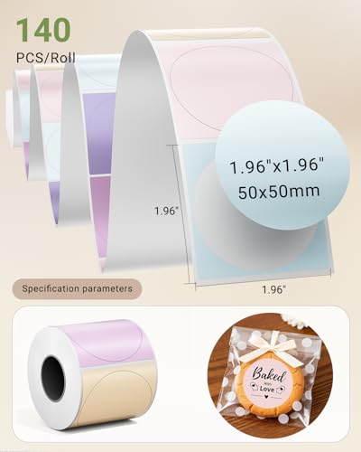 Image of Phomemo 2 Inch Round Thermal Labels,5 Color Self-Adhesive Stickers for M110 /M100 /M220 /M108 /M221 Label Makers,50x50mm Circle Sticker Labels for Small Business,Baking, Candle, Logo, Canning,140pcs /Roll