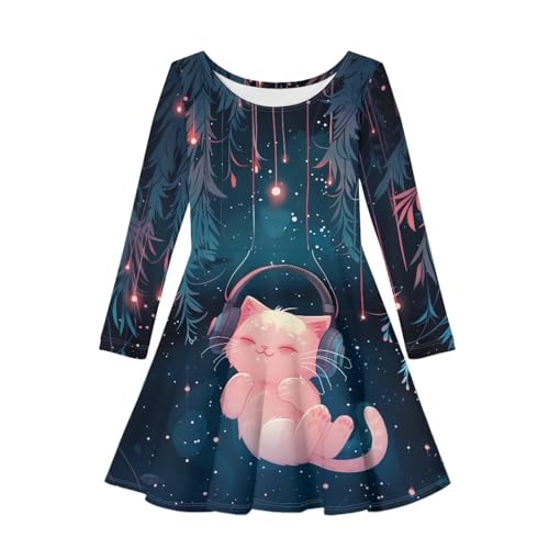 Girls Cute Dress Long Sleeve 3-16 Years Old Novelty Swing Flowy Dress Versatile Dresses