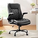 Marsail Executive Office Chair with Flip-up Armrests,PU Leather Ergonomic Desk Chair Height-Adjustable Swivel Rolling Computer Desk Chair,Black