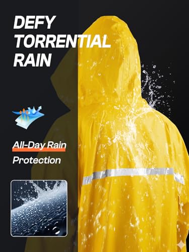 Image of Mens Long Hooded Safety Rain Jacket Waterproof Emergency Raincoat Poncho