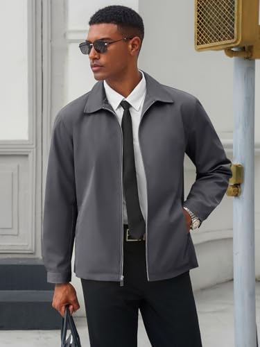 Runcati Mens Lightweight Jackets Full Zip Business Casual Windbreaker Fall Golf Coat Jacket with Pockets2