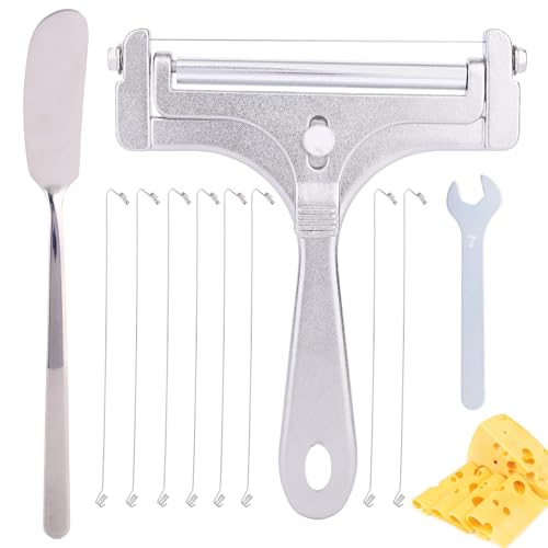 Trancheuse à Fromage Fil Acier Inoxydable, Coupe-Fromage Manuel avec 8 Fils Remplacement Couteau à Beurre & Clé Outil Trancheur Alimentaire pour Beurre en Bloc Accessoires Cuisine Restaurant