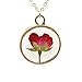 Red Rose Real Flowers Floating Locket 18k Gold Plated Chain Long Necklace