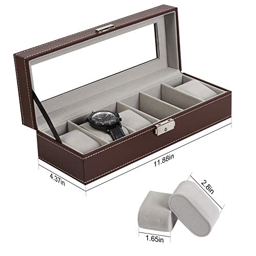 Image of NEX Watch Box, 6 Slots Leather Watch Display Case Organizer Jewelry Storage for Men