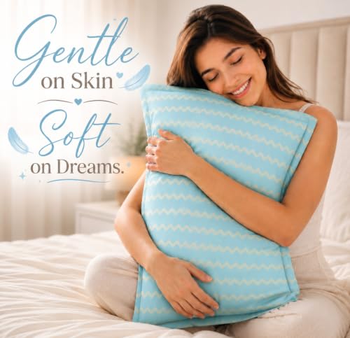 Image of VAS COLLECTIONS Premium 210 TC Cotton Satin Stripe Pillow Cover Set of 2 (18x28 Inches) | Hotel Quality Soft Breathable Pillow Cases | Pillow Covers for Home Hotel Hospital Use, Aqua & White