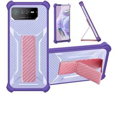 Funda para ASUS ROG Phone 6 Funda Carcasa Case Cover [con Protector de Pantalla de Cristal Templado] Híbrida [Soporte Plegable Magnético] [Esmerilado antihuellas] Púrpura