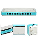 Eujgoov 10 Löcher Mundorgan Bb ABS Harz Mundharmonika Professionelles Mundorgan mit schönem Klang(Blau)