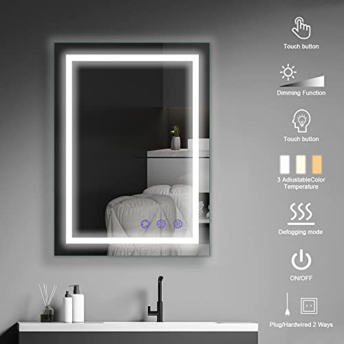 BONADE LED-badkamerspiegel, anti-condens, 50 x 70 cm, met dimbare verlichting, wandspiegel LED met touch-schakelaar, badkamerspiegel IP65 en 3000 lm, warm wit/natuurwit/koud wit (3500-6500 K) - Image 7