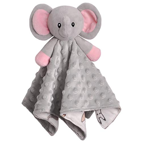 BORITAR Baby Security Blanket for Girls Super Soft Minky Dot Fabric Elephant Lovey Blanket with Lovely Animal Pattern Backing, Stuffed Plush Cuddle Newborn Blankie 14 Inch